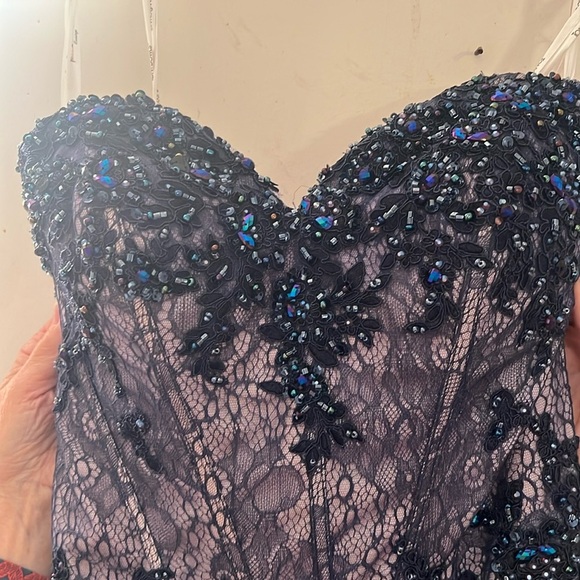 Tony Bowls Dresses & Skirts - TONY BOWLS Gown Size 12 Evening w train NAVY Blue lace sequins NeverWorn NWOT